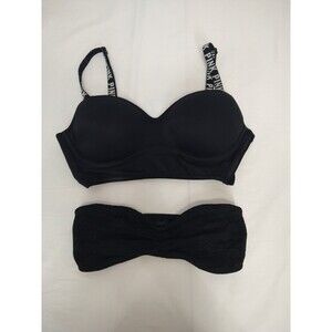Lot of 2 PINK by Victoria's Secret Size S/P Padded Bra and No Pad Bralette Black